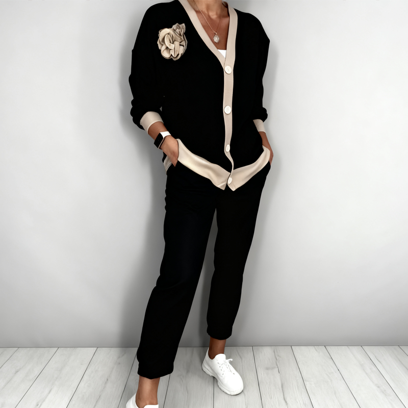 🔥 Oferta ograniczona czasowo – 💃 Dwuczęściowy zestaw damski z casualową bluzką z dekoltem w serek i spodniami z wysokim stanem 💞 DARMOWA DOSTAWA